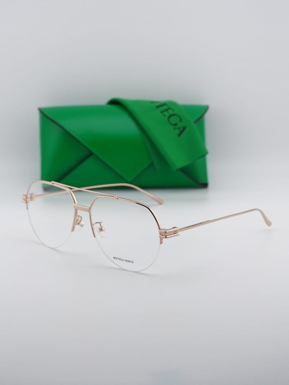 Bottega Veneta BV1050O 001 Aviator Eyeglasses โ Gold 57mm